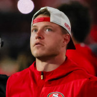 SANTA CLARA, CA - AUGUST 13: Christian McCaffrey #23 of the San Francisco 49ers looks on before the fourth quarter of a preseason NFL game between the Tennessee Titans and the San Francisco 49ers on August 13, 2026 at Levi's Stadium in Santa Clara, CA. (Photo by Matthew Huang/Icon Sportswire via Getty Images)