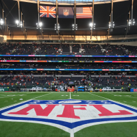 Oct 12, 2025; Tottenham, United Kingdom; General view of the NFL shield after an NFL International Series game between the Denver Broncos and the New York Jets at Tottenham Hotspur Stadium. Mandatory Credit: Kirby Lee-Imagn Images