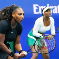 Serena Williams and Venus Williams of the USA play Lucie Hradecka and Linda Noskova of the Czech Republic in in women's doubles on day four of the 2022 U.S. Open tennis tournament at USTA Billie Jean King National Tennis Center.