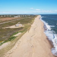Aerial view of South Beach with serene ocean waves. Martha's Vineyard, Massachusetts
