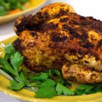 Alon Shaya's Roasted Harissa Chicken, Arugula with Citrus, Olives & Za'atar, Tahini Chicken Salad