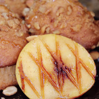 Cinnamon Peanut Peach Cobbler Muffins