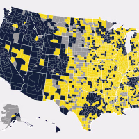 A county map of the U.S., colored according to how much of a difference there is between the county’s median household income and the county’s median-priced home. In the West, Florida and much of Tennessee there’s a great difference in affordability, most of those counties are unaffordable. The Midwest is the most consistently affordable, along with Pennsylvania.