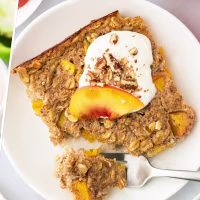 Watermelon gazpacho / Peaches & Cream Oatmeal Bake