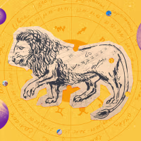 Paper cutout of the leo zodiac on a yellow background