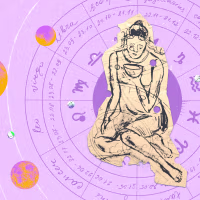 Paper cutout of the Virgo zodiac on a purple background