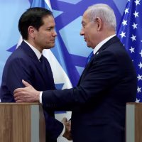 US Secretary of State Marco Rubio and Israeli Prime Minister Benjamin Netanyahu during a press conference at the prime minister's office in Jerusalem