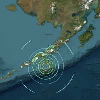 A 7.3 magnitude earthquake off Sand Point, Alaska, on July 16, 2025.
