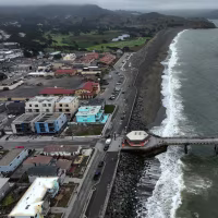 The coastline at Pacifica Municipal Pier in Pacifica, Calif., on July 30, 2025. Tsunami alerts issued at California Coast after magnitude 8.8 earthquake off Russia. 