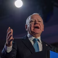 Minnesota Gov. Tim Walz campaigns at State Fair Park on Nov. 4, 2024 in Milwaukee.