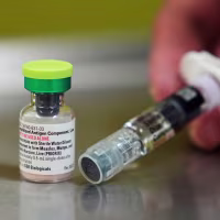 A vial of the measles, mumps and rubella (MMR) vaccine.