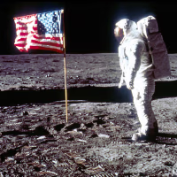 Buzz Aldrin Poses next To The U.S. flag On Moon