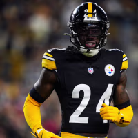 PITTSBURGH, PENNSYLVANIA - JANUARY 12: Joey Porter Jr. #24 of the Pittsburgh Steelers looks on from the field during an NFL wild card playoff football game against the Houston Texans at Acrisure Stadium on January 12, 2026 in Pittsburgh, Pennsylvania. (Photo by Perry Knotts/Getty Images)