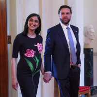 Second lady Usha Vance and U.S. Vice President JD Vance .