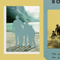 Photo illustration of cut-out family photo at the beach 