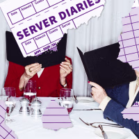woman sitting around a table reading menus 