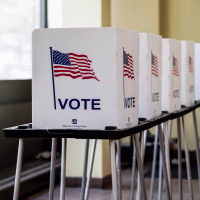 Voting booths at a polling location in Detroit.