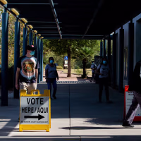 Voters enter Southeast Regional Library to cast their ballots on November 3, 2020 in Gilbert, Arizona.