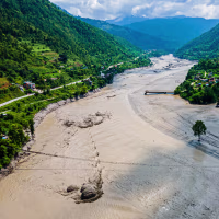 Aerial View Shows Extensive Damage After Flash Flood Sweeps Through The Bhotekoshi River In Nuwakot