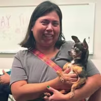 Vanessa Antonino is reunited with her chihuaha, Flor. 