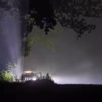 Image: Lithuanian soldiers are securing the area where Italian fighter jets during NATO's Baltic Air Policing Mission shot down a drone 
