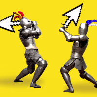 Photo illustration of knights fighting with cursors. 