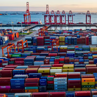 Containers Stacked At Taicang Port.