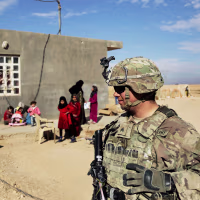 A U.S. Army soldier on a reconnaissance patrol near a coalition outpost in western Iraq in 2018.
