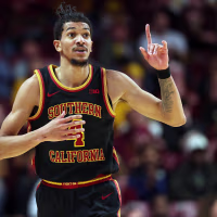 MINNEAPOLIS, MINNESOTA - JANUARY 09: Chad Baker-Mazara #4 of the Southern California Trojans reacts against the Minnesota Golden Gophers in the second half at Williams Arena on January 09, 2026 in Minneapolis, Minnesota. The Trojans defeated the Golden Gophers 70-69 in overtime. (Photo by David Berding/Getty Images)