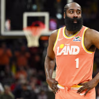 CLEVELAND, OHIO - MARCH 24: James Harden #1 of the Cleveland Cavaliers looks on during the second half against the Orlando Magic at Rocket Arena on March 24, 2026 in Cleveland, Ohio. NOTE TO USER: User expressly acknowledges and agrees that, by downloading and or using this photograph, User is consenting to the terms and conditions of the Getty Images License Agreement. (Photo by Nick Cammett/Getty Images)