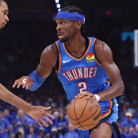 OKLAHOMA CITY, OKLAHOMA - MAY 30: Shai Gilgeous-Alexander #2 of the Oklahoma City Thunder handles the ball against Victor Wembanyama #1 of the San Antonio Spurs during Game Seven of the NBA Western Conference Finals at Paycom Center on May 30, 2026 in Oklahoma City, Oklahoma. NOTE TO USER: User expressly acknowledges and agrees that, by downloading and or using this photograph, User is consenting to the terms and conditions of the Getty Images License Agreement. (Photo by Christian Petersen/Getty Images)