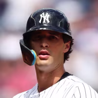 Aug 23, 2026; Bronx, New York, USA; New York Yankees center fielder Spencer Jones (78) reacts after an RBI double during the second inning against the Toronto Blue Jays at Yankee Stadium. Mandatory Credit: Vincent Carchietta-Imagn Images