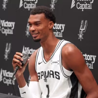 Sep 28, 2026; San Antonio, TX, USA;  San Antonio Spurs forward Victor Wembanyama (1) answers questions from the media during Media Day at Victory Capital Performance Center in San Antonio, Texas.  Mandatory Credit: Scott Wachter-Imagn Images