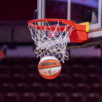 UNCASVILLE, CT - AUGUST 26: A general view of an official WNBA game ball with the Wilson logo and WNBA logo after going through the basketball net during warmups before the WNBA game between the Golden State Valkyries and the Connecticut Sun on August 26, 2026 at Mohegan Sun Arena in Uncasville, CT. (Photo by Amy Abramson-Denhoff/Icon Sportswire via Getty Images)