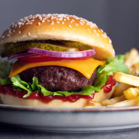 Homemade burger and chips