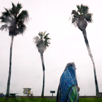 Rain falls on Mission Beach in San Diego on Oct. 10, 2026.