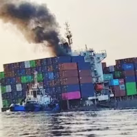 Iranian media outlet Sepah News shared footage of a container ship that the Iran's navy says sank Wednesday morning in the southern Strait of Hormuz after hitting a sea mine.