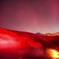 Image: A red glow over a hillside in Malibu from the Bryson Fire.