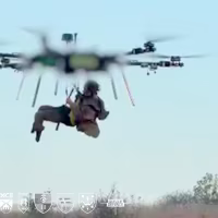 Image: An injured soldier carried by a drone.