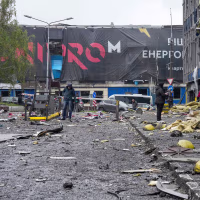 Image: A strike damaged office in Kyiv