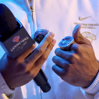 Jalen Brunson of the New York Knicks inspects his ring.