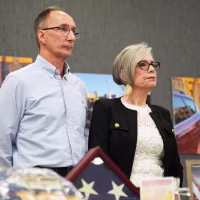 Michael Pretti and Susan Pretti, parents of Alex Pretti, during a news conference