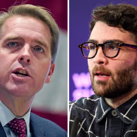 A split composite image of Scott Jennings, left, and Hasan Piker