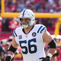 KANSAS CITY, MISSOURI - NOVEMBER 23: Quenton Nelson #56 of the Indianapolis Colts runs onto the field before the game against the Kansas City Chiefs at Arrowhead Stadium on November 23, 2025 in Kansas City, Missouri. (Photo by Kathryn Riley/Getty Images)