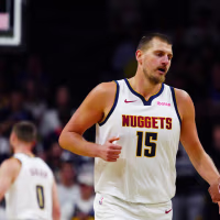Oct 4, 2026; Boulder, Colorado, USA;  Denver Nuggets center Nikola Jokic (15) during the first quarter against the Utah Jazz at CU Events Center.  Mandatory Credit: Ron Chenoy-Imagn Images