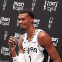 Sep 28, 2026; San Antonio, TX, USA;  San Antonio Spurs forward Victor Wembanyama (1) answers questions from the media during Media Day at Victory Capital Performance Center in San Antonio, Texas.  Mandatory Credit: Scott Wachter-Imagn Images