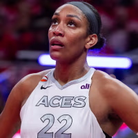 Sep 29, 2026; Indianapolis, Indiana, USA; Las Vegas Aces center A'ja Wilson (22) during game two of the first round for the 2026 WNBA Playoffs against the Indiana Fever at Gainbridge Fieldhouse. Mandatory Credit: Trevor Ruszkowski-Imagn Images