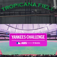 ST. PETERSBURG, FL - OCTOBER 03: A detail shot of the video board during a ABS Challenge during Game One of the American League Division Series presented by Booking.com between the New York Yankees and the Tampa Bay Rays at Tropicana Field on Saturday, October 3, 2026 in St. Petersburg, Florida. (Photo by Mike Carlson/MLB Photos via Getty Images)