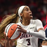 Sep 30, 2026; Washington, District of Columbia, USA;  Atlanta Dream guard Jordin Canada (3) drives to the basket in front of Washington Mystics guard Alicia Florez (2) during the first quarter of game two of the first round for the 2026 WNBA Playoffs at CareFirst Arena.  Mandatory Credit: Rafael Suanes-Imagn Images