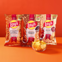 Lay’s Cheddar Scalloped-Style Potatoes, Lay’s Roasted Holiday Turkey, and Lay’s Maple Bacon.